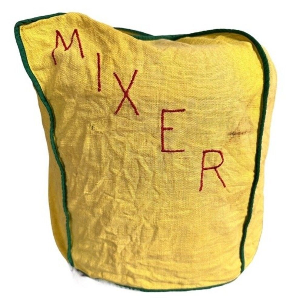 VTG Mixer Cover Yellow Green Handmade Cloth Cover. Mixer Hand Stitched in Red